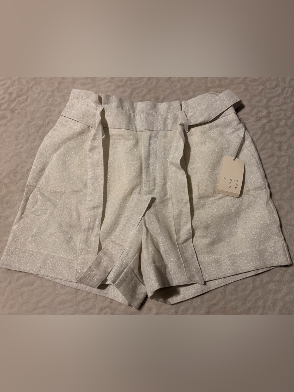 a new day Cream High-Rise Paperbag Shorts with Tie - Picture 1 of 3